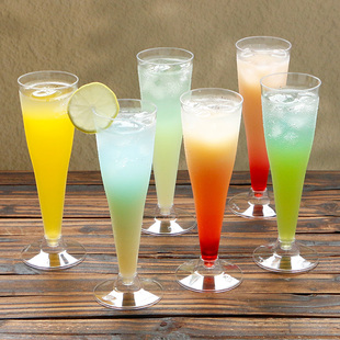 一次性香槟杯红酒杯高脚啤酒杯甜品台便利店调酒塑料杯子鸡尾酒杯