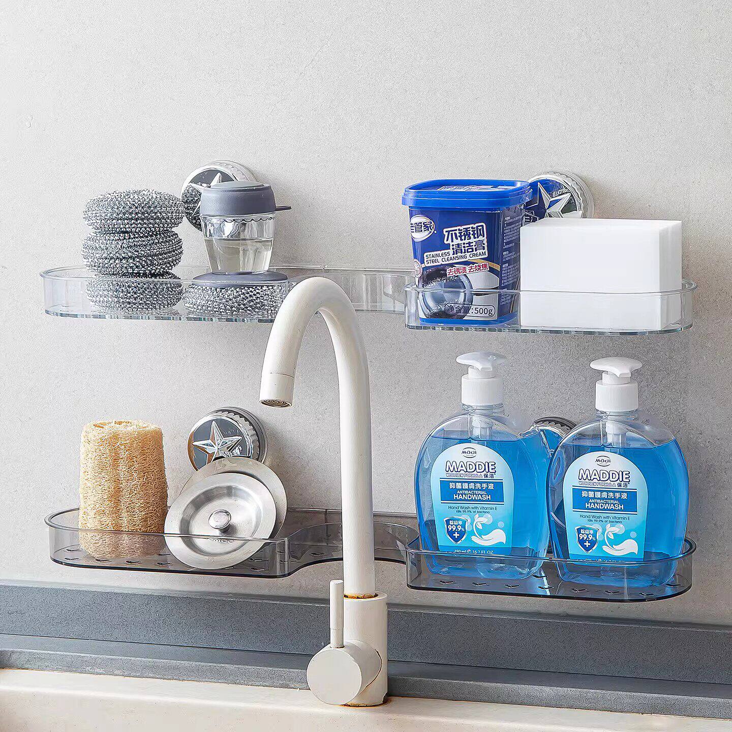 镜前卫生间置物架浴室厕所洗手台盆洗漱台壁挂式免打孔水龙头架子