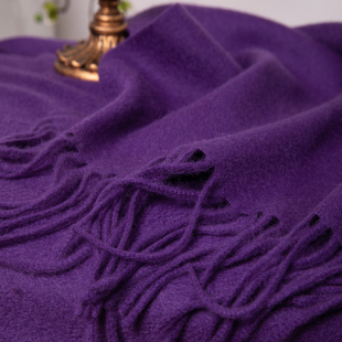 APCSHOP 新款纯色水波纹纯山羊绒披肩女士流苏围巾披毯加大外搭