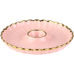 新款网红金边家用大号圆形饺子盘带醋碟虾盘创意轻奢高级感菜盘子