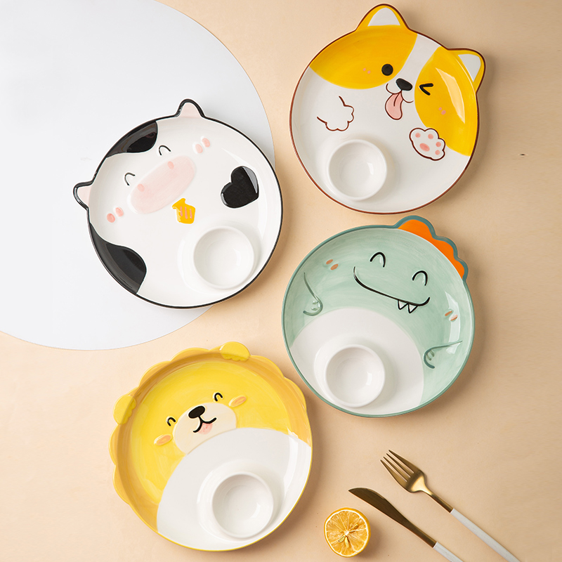 卡通饺子盘子带醋碟可爱陶瓷餐具