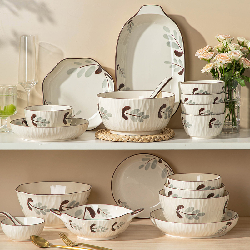 日式陶瓷釉下彩碗盘组合套装餐具