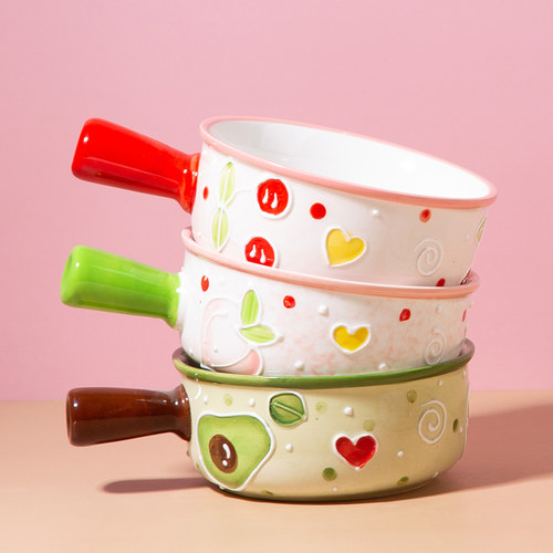 浮雕手柄碗儿童家用可爱陶瓷