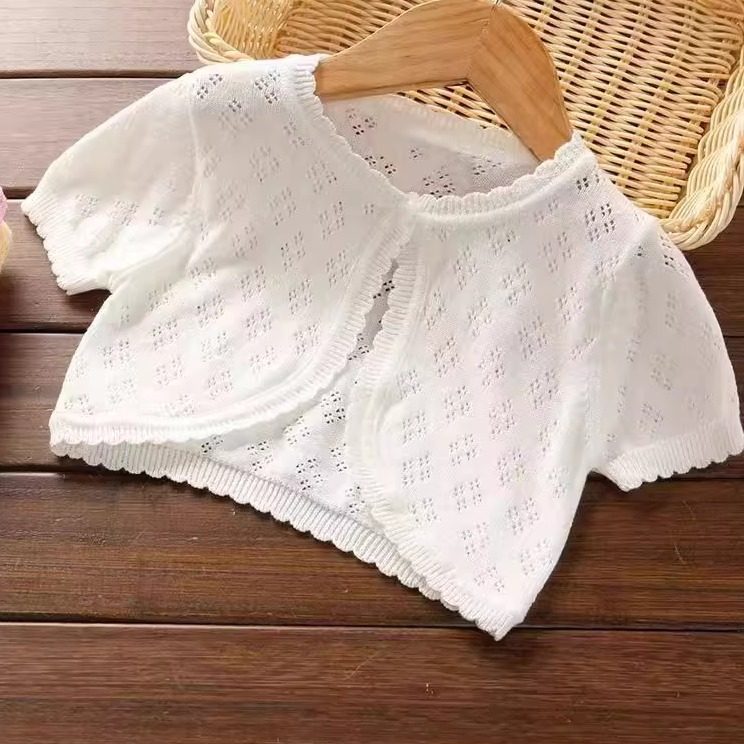 女童针织毛线小披肩外套公主薄款外搭宝宝防晒衫女孩空调坎肩开衫