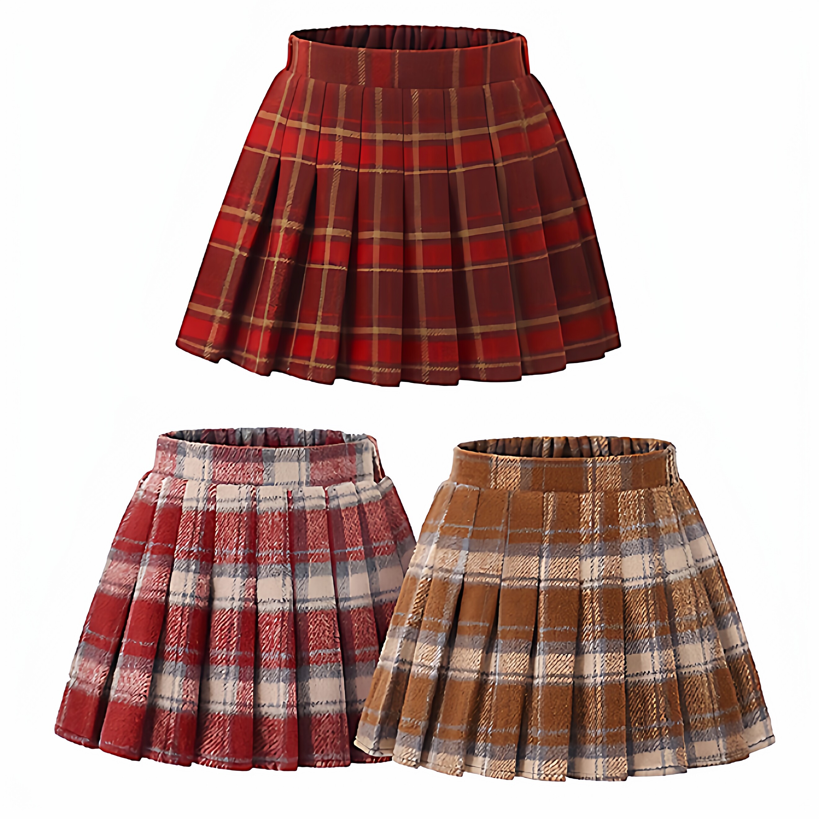 女童毛呢红格子半身裙2026春秋冬新款中大童学院风百搭百褶短裙潮