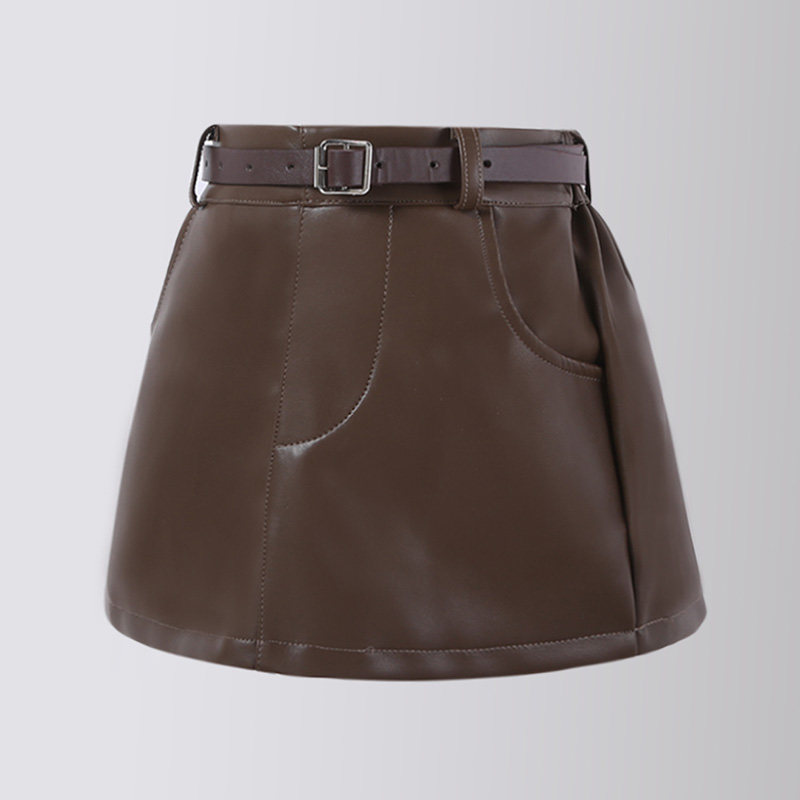 女童新PU皮包臀裙2026春秋冬季新款A字高腰修身防走光半身短裙6潮