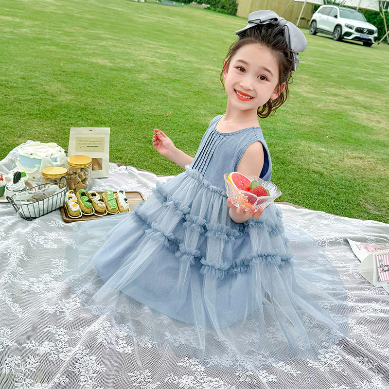 女童连衣裙夏季2026新款儿童公主裙洋气牛仔背心裙子宝宝夏装纱裙