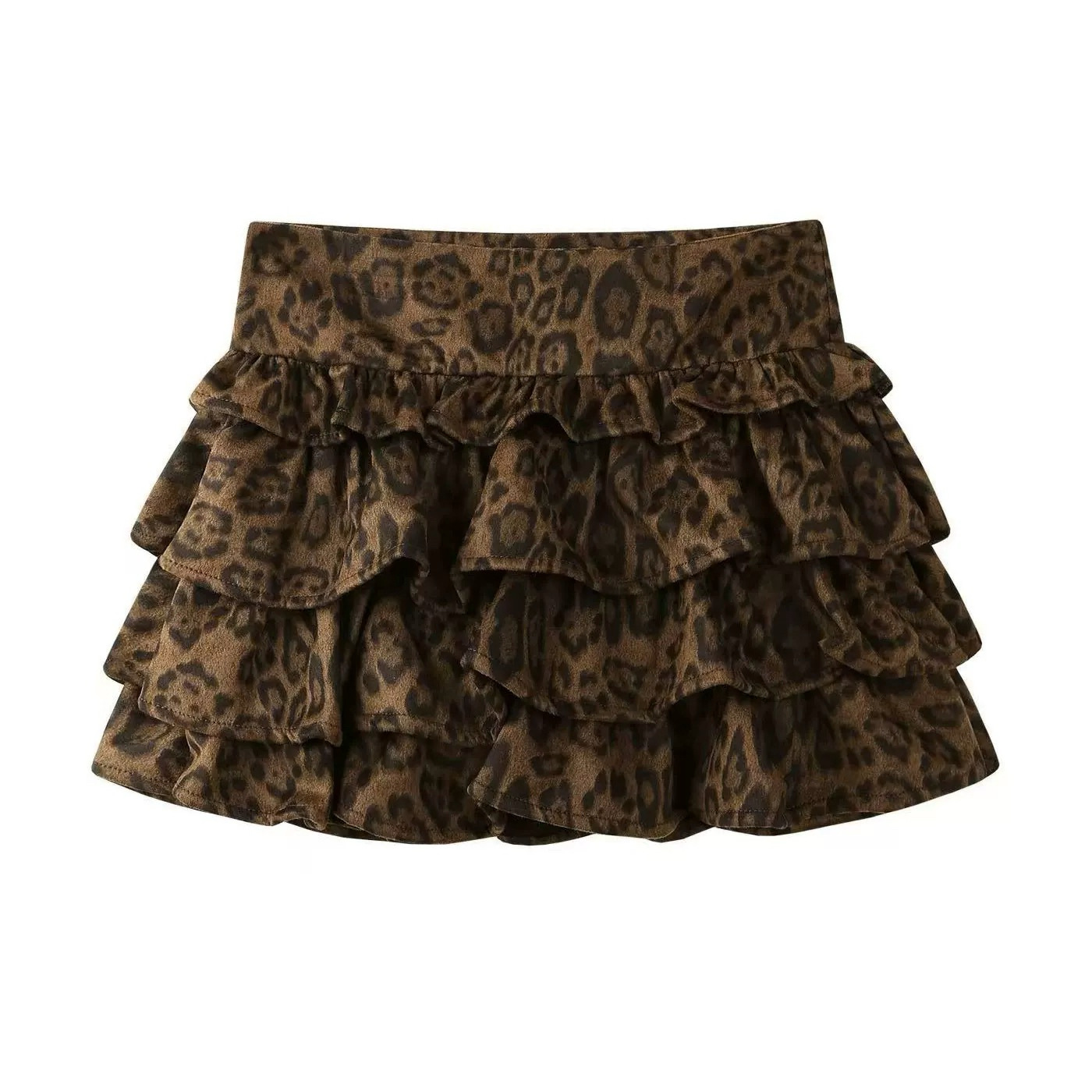 女童豹纹字蛋糕半身裙春秋冬新款