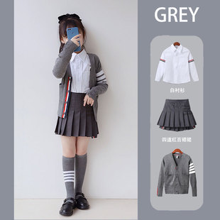 三套装 JK网红TB毛衣开衫 春秋衬衫 女童学院风百褶半身裙王心凌同款