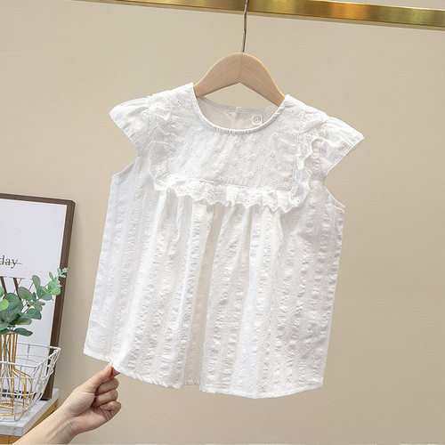女童无袖娃娃衫夏季新款白色衬衫