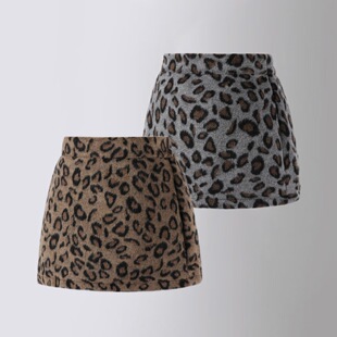 女童复古豹纹毛呢子半身包臀裙2026春秋冬新款高腰潮流亮片短裙子