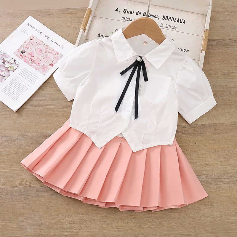 女童jk套装白色上衣夏季儿童学院风裙子百褶裙学生校园班服表演服