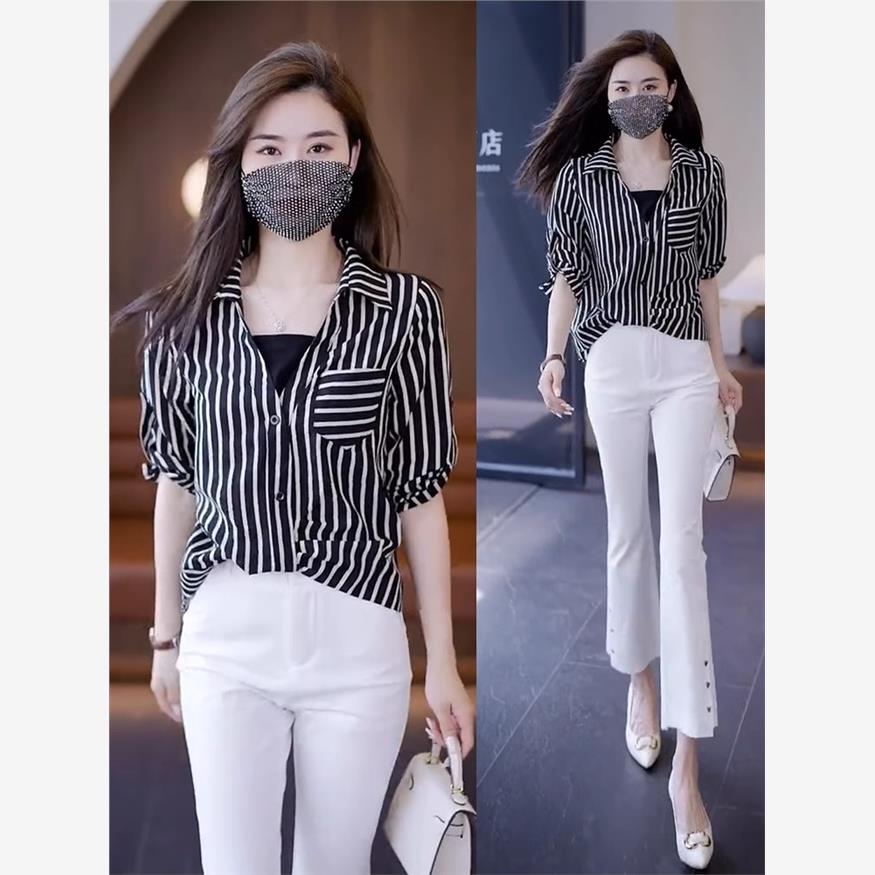时尚洋气假两件衬衫衣女2