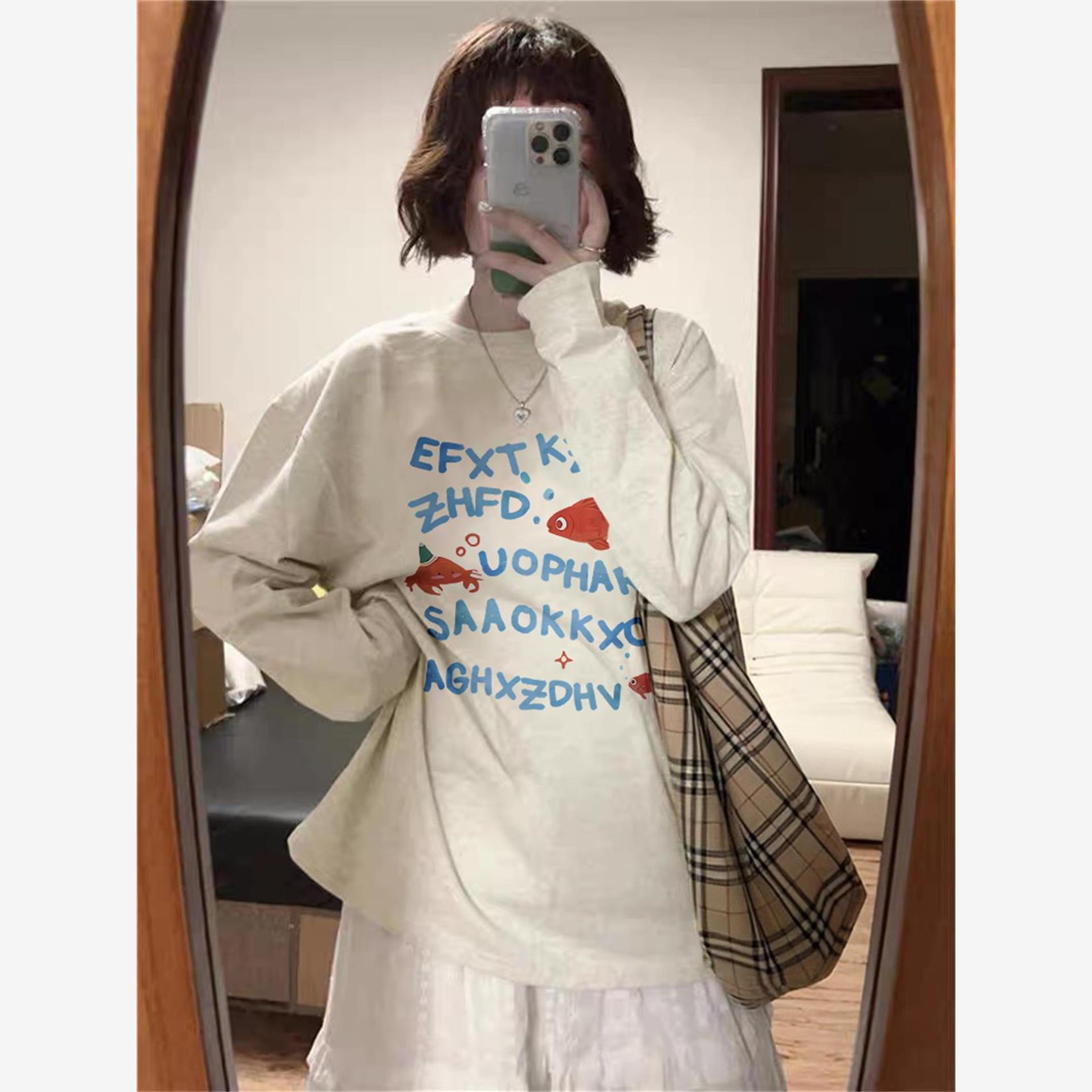 2025新款爆款秋冬季长袖t恤女美式设计感上衣宽松纯棉内搭打底衫