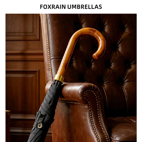 foxrain umbrellas英式Tube木弯柄复古绅士钢骨直杆高级长柄雨伞