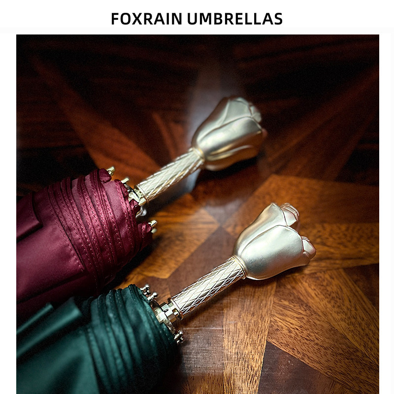 foxrain复古欧式雨伞女折叠玫瑰花贵族伞高级感防晒两用情人节礼