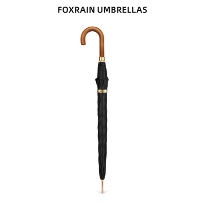 foxrain复古皮弯柄绅士贵族伞长柄直杆雨伞轻奢高级定制logo
