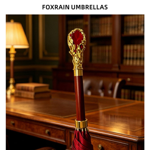 FOXRAIN轻奢高颜值女晴雨两用雨伞金红宝石长柄高端晴雨伞定制