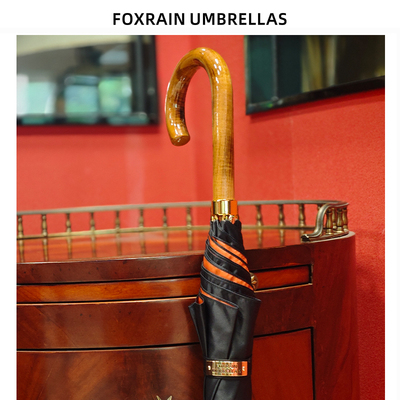 foxrain贵族双色布木弯柄长柄伞