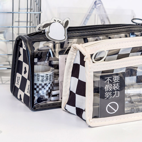 2025潮流新款！透明棋盘格笔袋