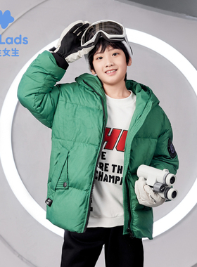 男生女生男大童羽绒服绿色带帽保暖外套NCYAJ43084A
