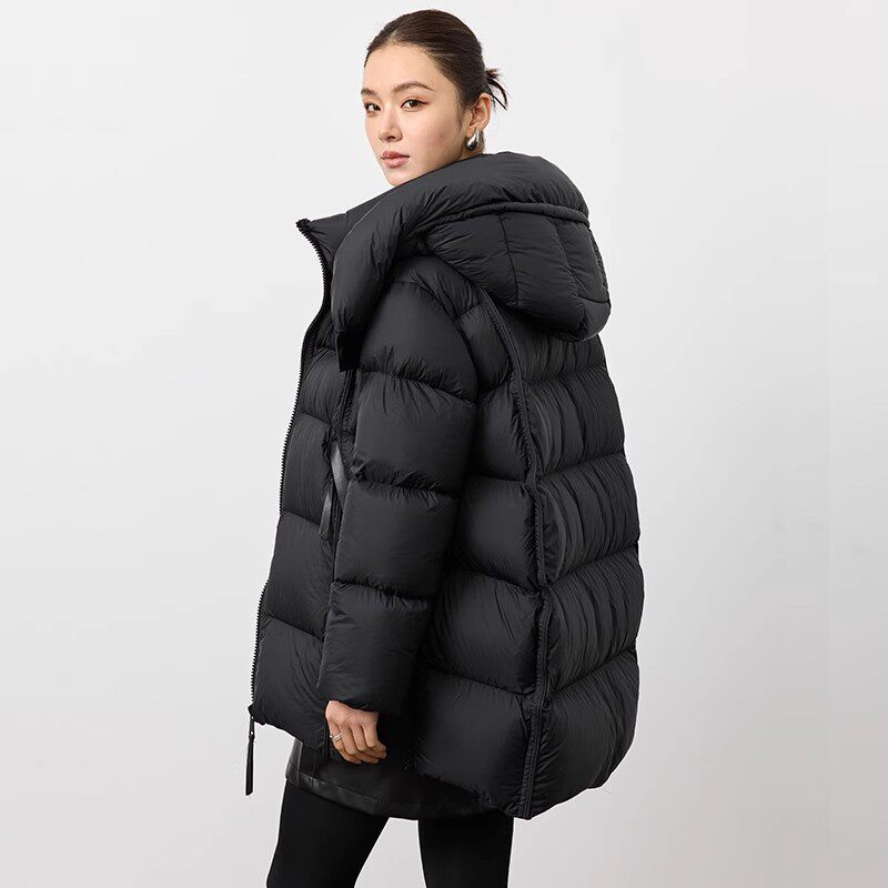 90白鹅绒羽绒服女冬季高级感中长款连帽宽松泡芙女款鹅绒服外套