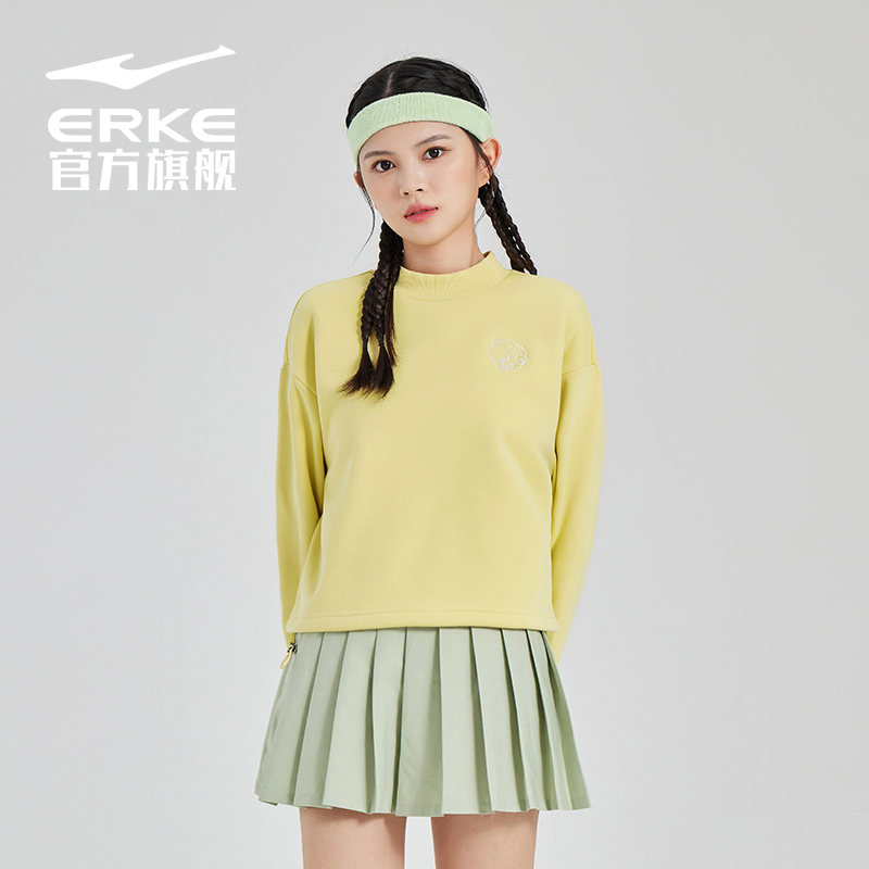 嫦娥奔月丨鸿星尔克2024春季女款加绒运动卫衣短款复古国潮上衣女