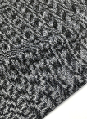 一米价 黑灰色底粗波浪条纹图案羊毛面料 春秋 外套 裙子 布料