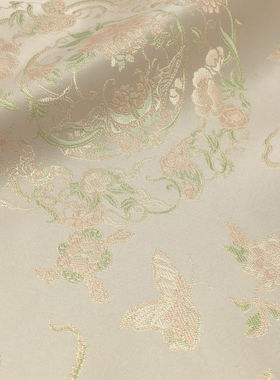 一米价 蜜瓜黄色图腾花卉图案提花面料 春季新品 裙子 服饰 布料