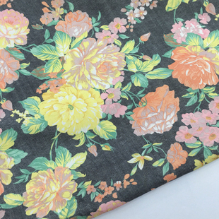 一米价 灰色底淡黄色大花图案涤棉面料 春季 连衣裙 外套 布料