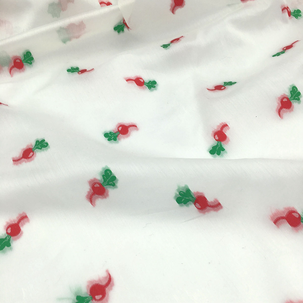 一米价 纯白色底红色小萝卜图案玻璃纱时装面料 夏季 裙子 布料