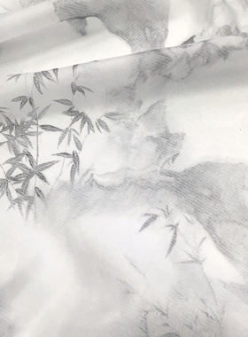 一米价 浅灰色雾感朦胧竹子图案雪纺面料 夏季 连衣裙 服饰 布料