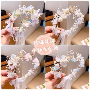 新款超仙簪花花环小女孩头饰发箍花仙子发饰品女童头花女拍照头箍