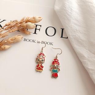 刀马旦复古京剧脸谱耳环女古风中国风耳坠耳钉红色耳饰2024新款潮