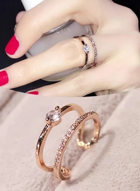 开口两层戒指女学生简约个性潮人闺蜜日韩版指环食指戒戒子可调节