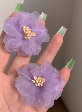 新款紫色山茶花耳钉海边度假风花朵耳环2024年春夏季超仙法式耳饰