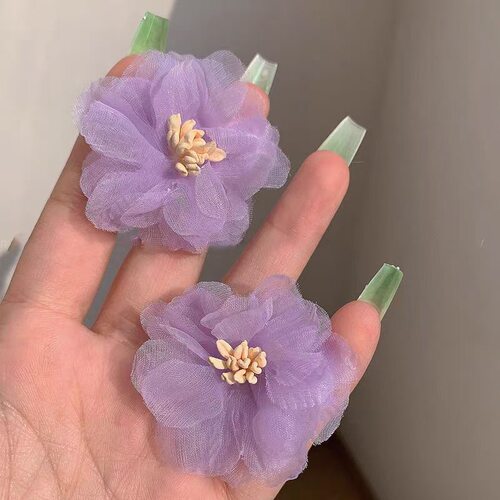 山茶花紫色法式耳饰超仙