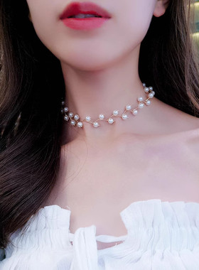 超美百搭项链女蕾丝锁骨链韩版脖子饰品颈带项圈脖颈简约学生颈链