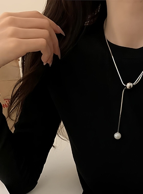 可调节珍珠流苏项链女小众毛衣链秋冬高级感2025新款配