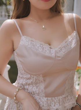 姨太太原创 2022新款胖mm甜美蕾丝吊带大码百搭遮肚双色内搭大码