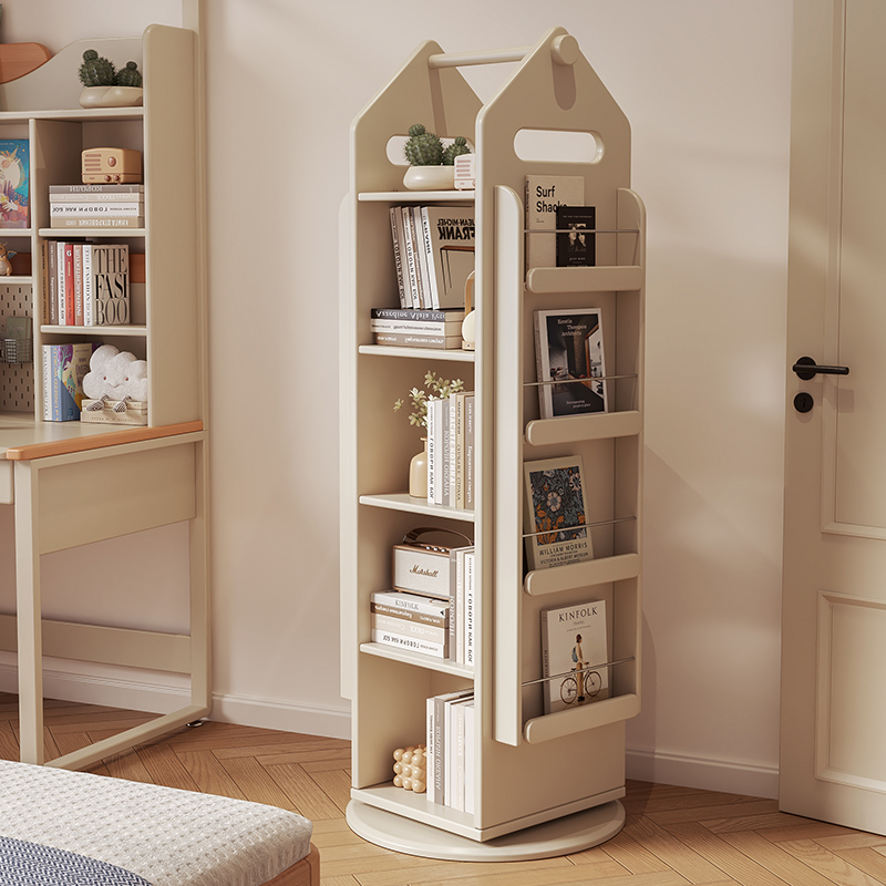 实木旋转书架360度书柜落地转角创意客厅儿童绘本收纳学生置物架