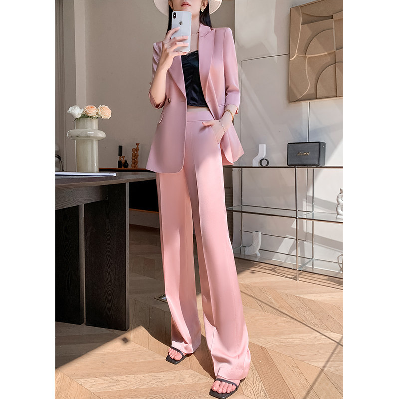 2026新款短袖西装套装女夏季薄款职场OL通勤气质休闲高端粉色西服