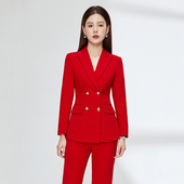 气质女神范高端正装 职业装 女士时尚 套装 西服工作服 红色主持人西装