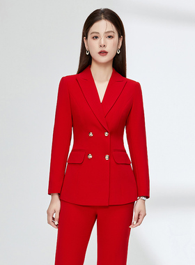 职业装红色主持人西装套装女士时尚气质女神范高端正装西服工作服