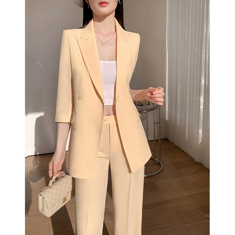 高级感西装外套夏新款修身粉色套装职场OL通勤气质女装韩版小西服