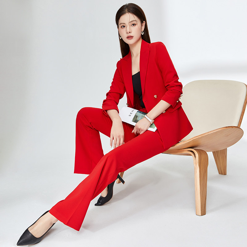 전문 복장 레드 호스트 정장 여성의 세련된 기질 여신 스타일 하이 엔드 정장 작업복