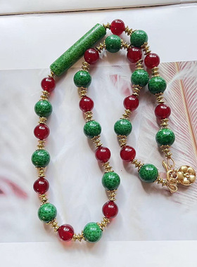 复古蛙皮红绿配琉璃项链手链耳钩套装简约大气新中式项链国风青岛