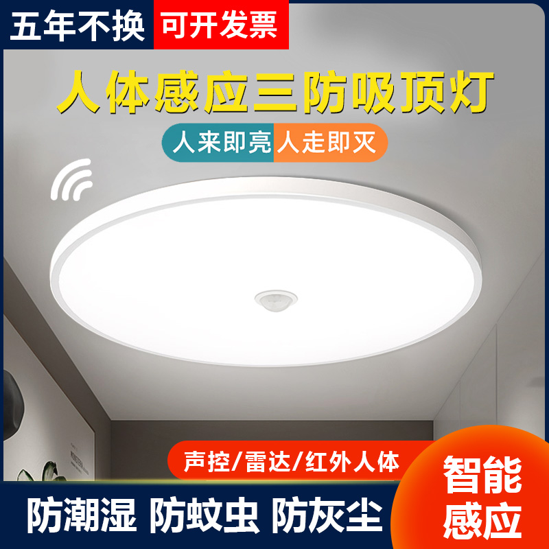 三防雷达感应吸顶灯楼梯过道楼道走廊灯led灯玄关红外铁艺声控灯