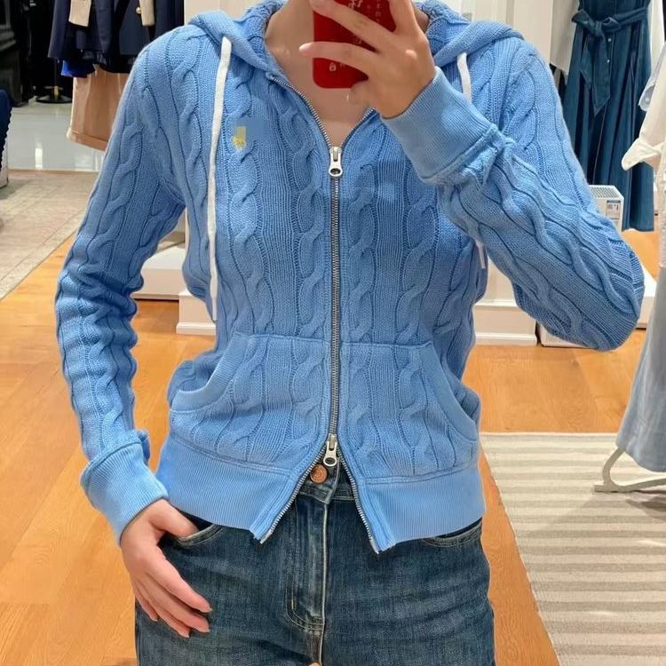 秋冬麻花纯棉小夫拉链毛衣连帽外套