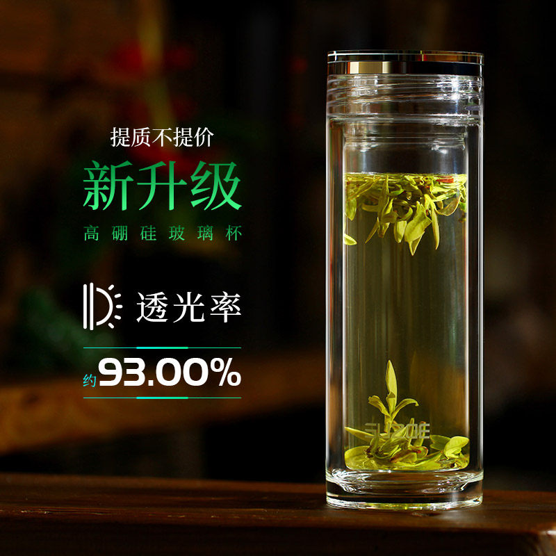 双层隔热玻璃杯茶杯男士水杯可携式玻璃茶杯车载带盖子女士过滤泡图片